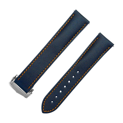 Sailcloth Deployant Watch Strap Band 20mm, 21mm, 22mm Blue Orange