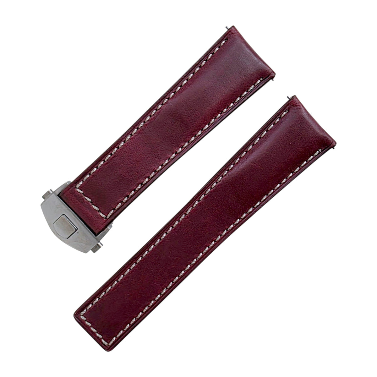 Horween Chromexcel Hand Stitched Leather Deplyant Strap For Tag Heuer 22mm Burgundy