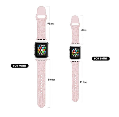 Floral Patterned Silicone Watch Strap For Apple Watch Blue