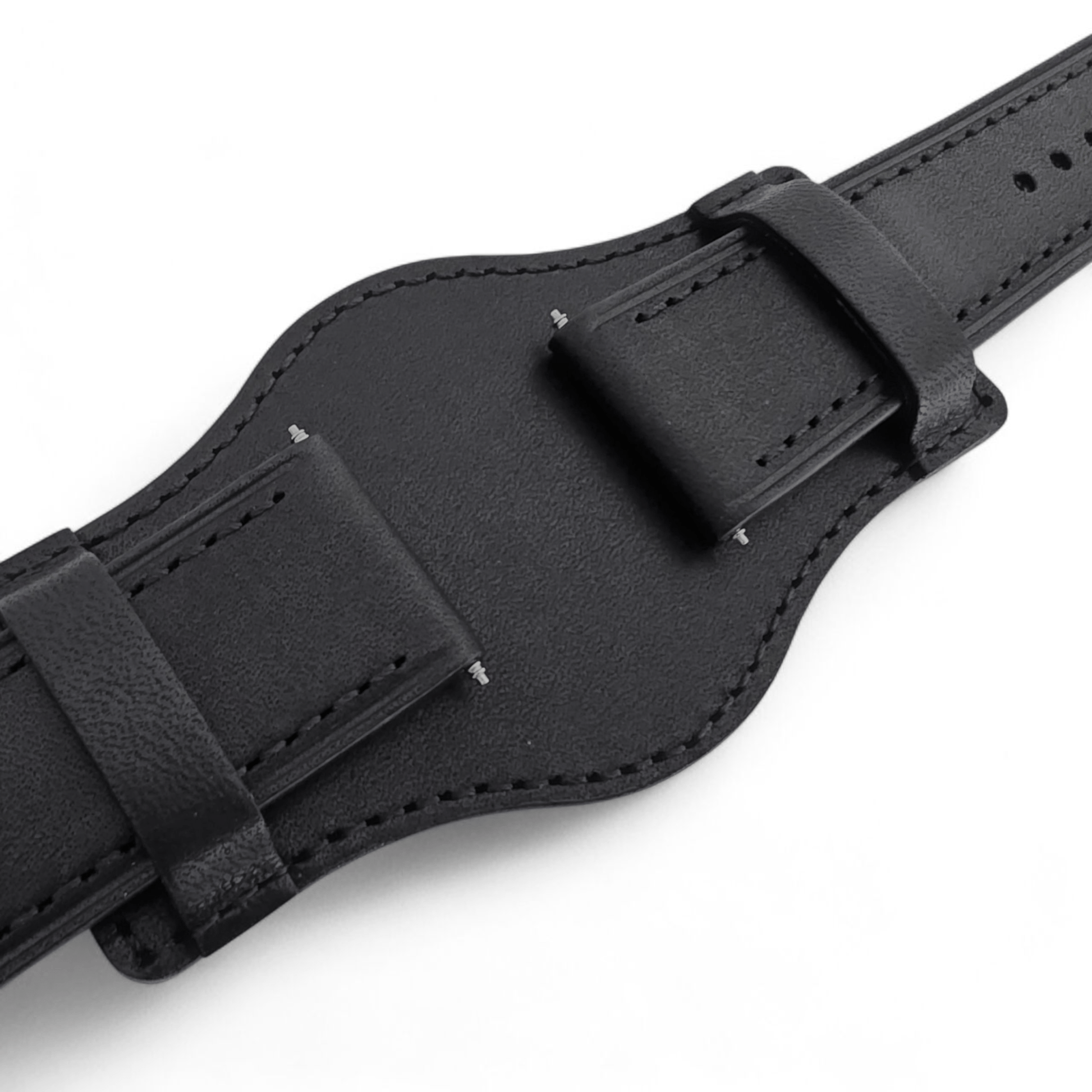 AeroMax Full Grain Leather Bund Watch Strap 20mm 22mm Black - Wrist Envy