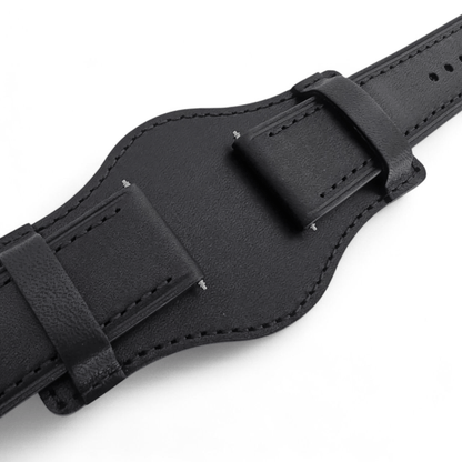 AeroMax Full Grain Leather Bund Watch Strap 20mm 22mm Black - Wrist Envy