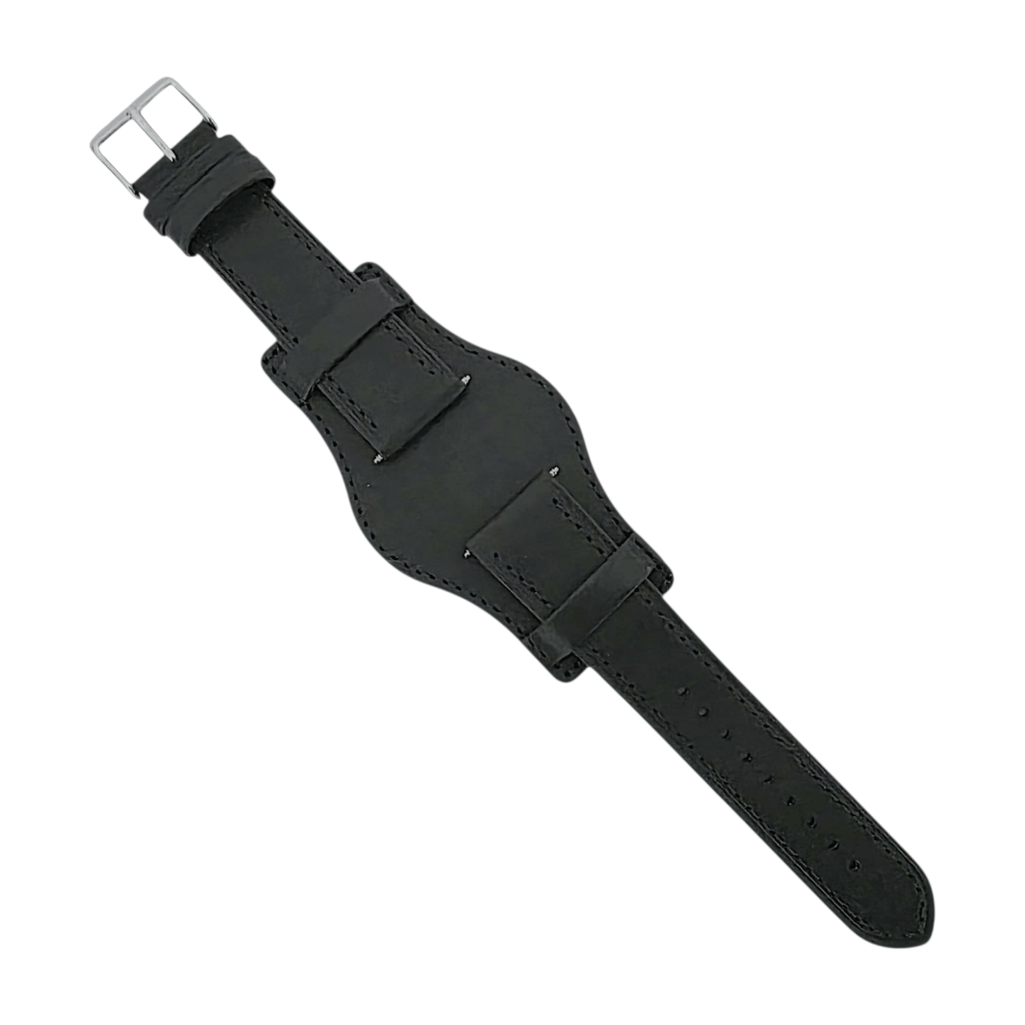 AeroMax Full Grain Leather Bund Watch Strap 20mm 22mm Black - Wrist Envy
