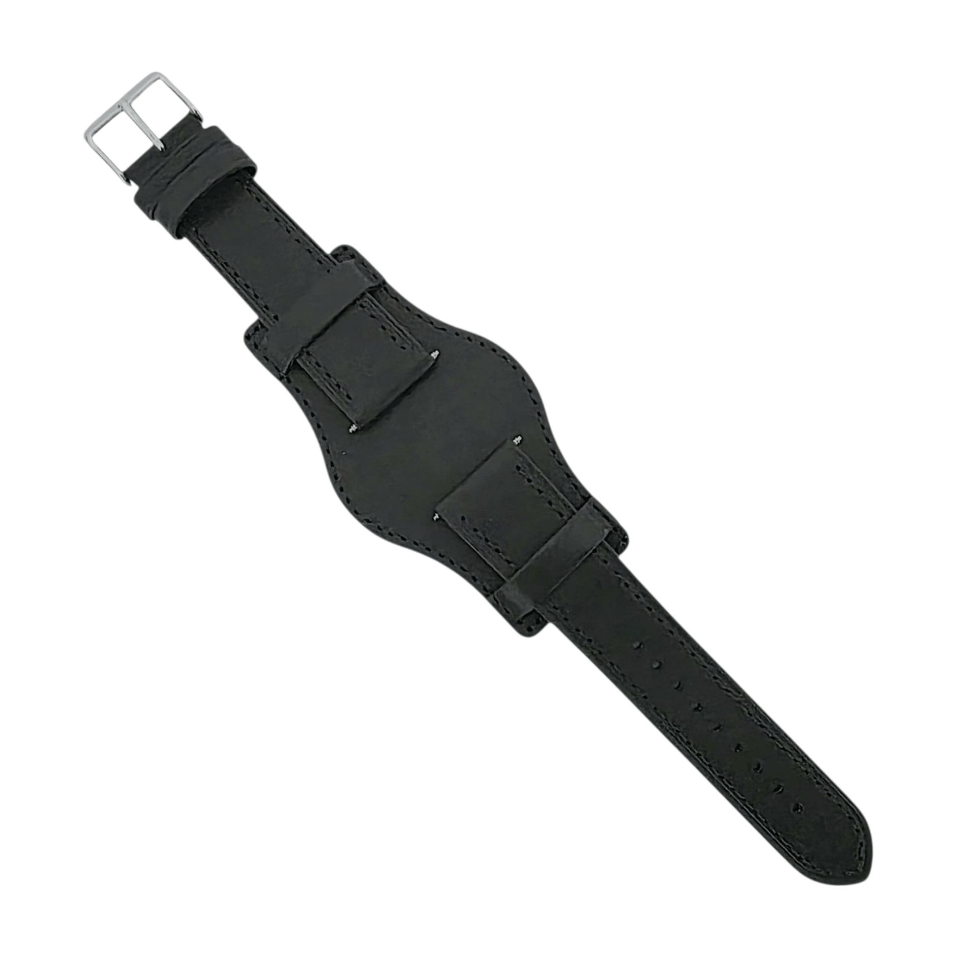 AeroMax Full Grain Leather Bund Watch Strap 20mm 22mm Black - Wrist Envy