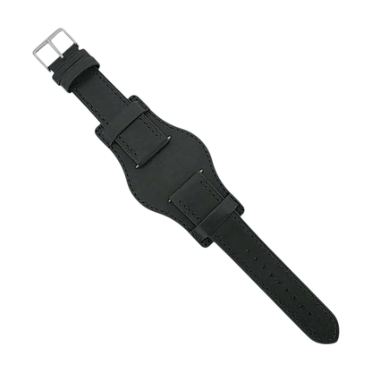 AeroMax Full Grain Leather Bund Watch Strap 20mm 22mm Black - Wrist Envy