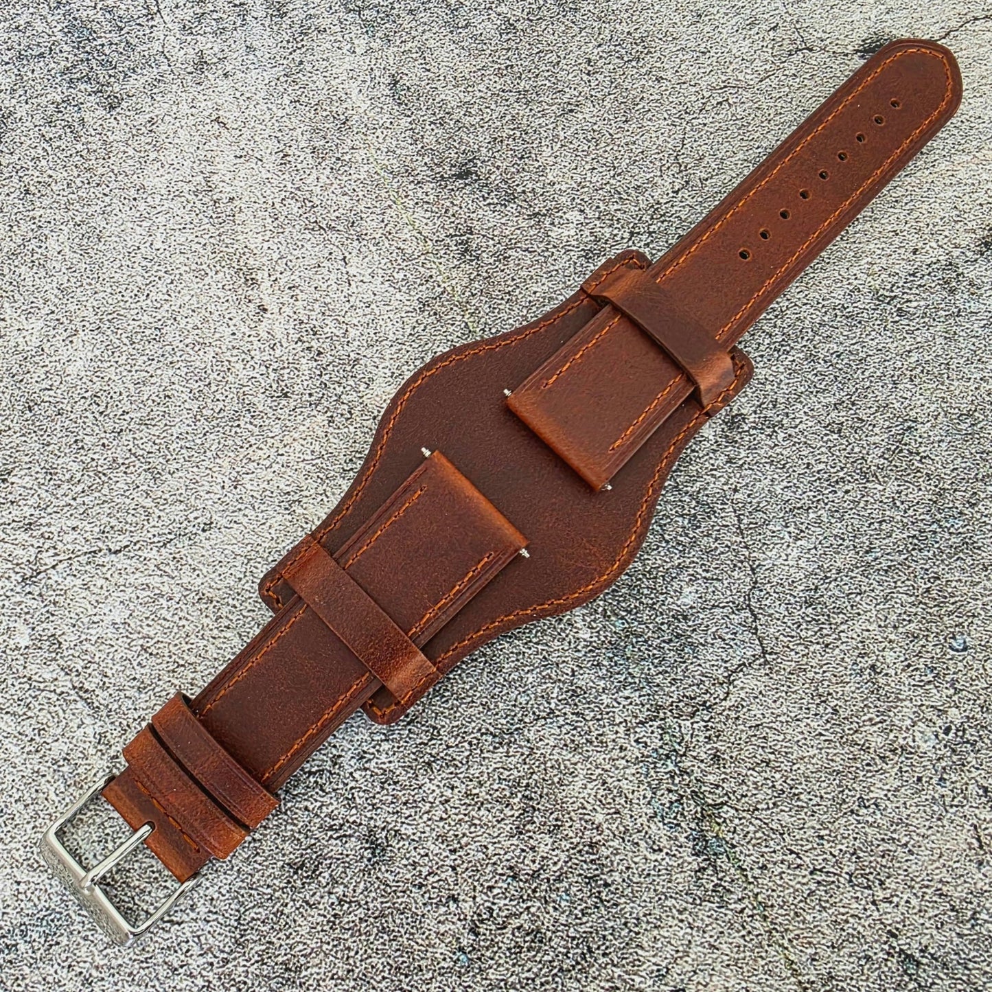 AeroMax Full Grain Leather Bund Watch Strap 20mm 22mm Burnt Umber - Wrist Envy