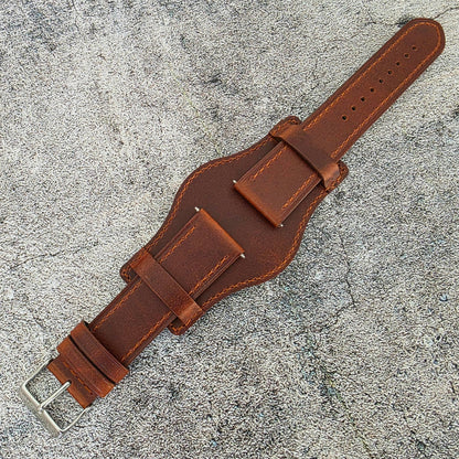 AeroMax Full Grain Leather Bund Watch Strap 20mm 22mm Burnt Umber - Wrist Envy