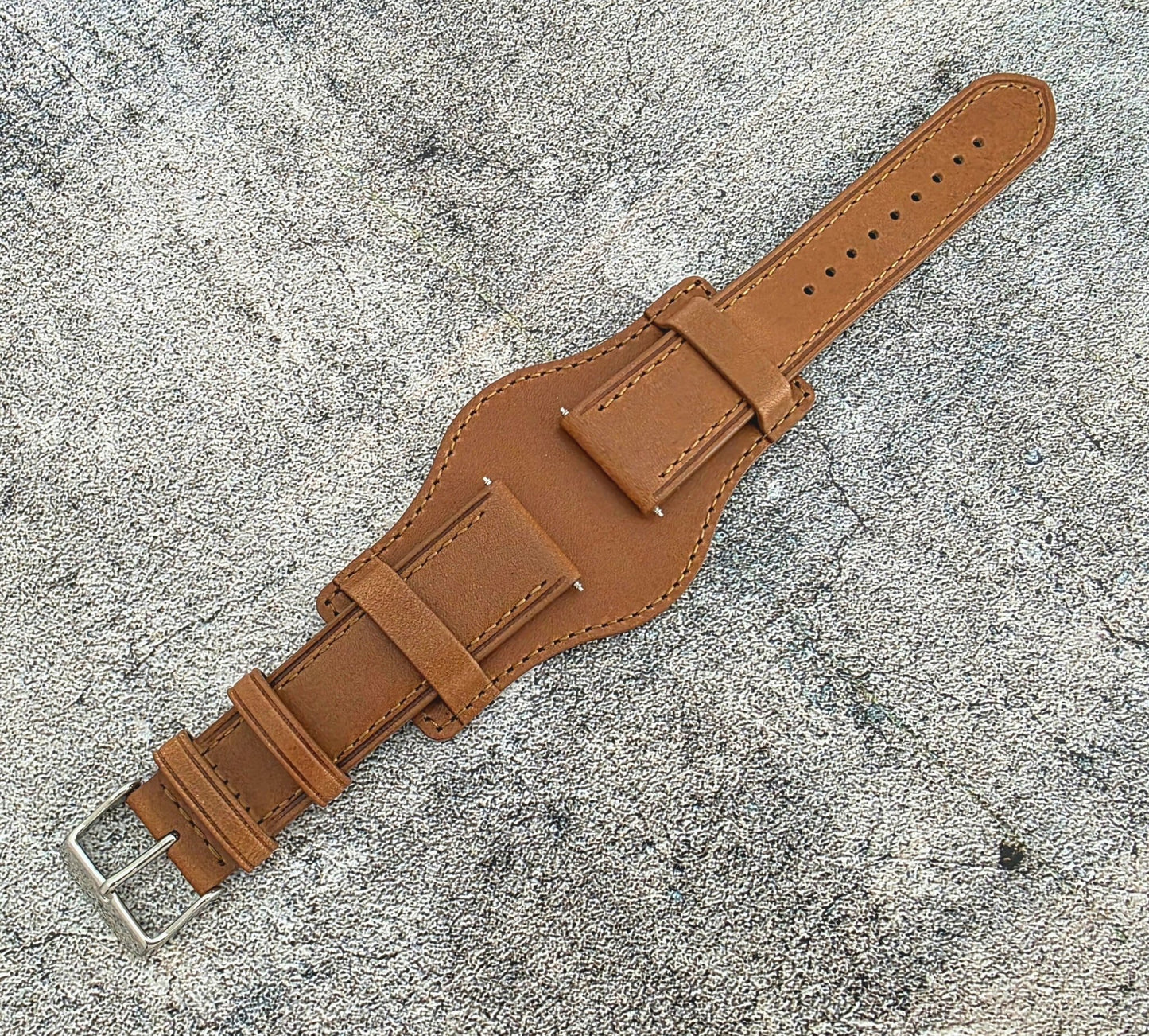 AeroMax Full Grain Leather Bund Watch Strap 20mm 22mm Caramel Brown - Wrist Envy