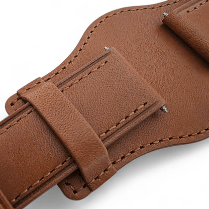 AeroMax Full Grain Leather Bund Watch Strap 20mm 22mm Caramel Brown - Wrist Envy