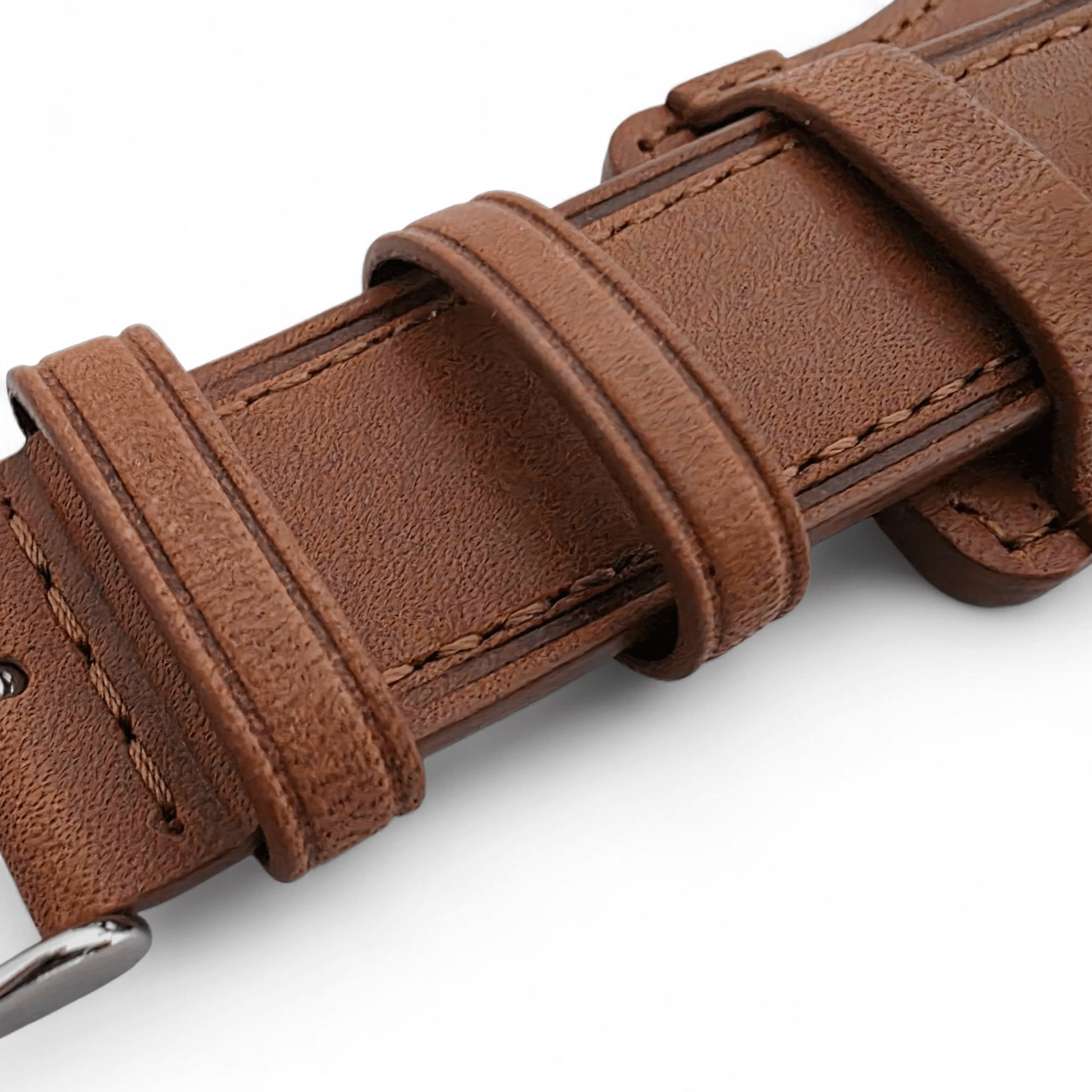 AeroMax Full Grain Leather Bund Watch Strap 20mm 22mm Caramel Brown - Wrist Envy