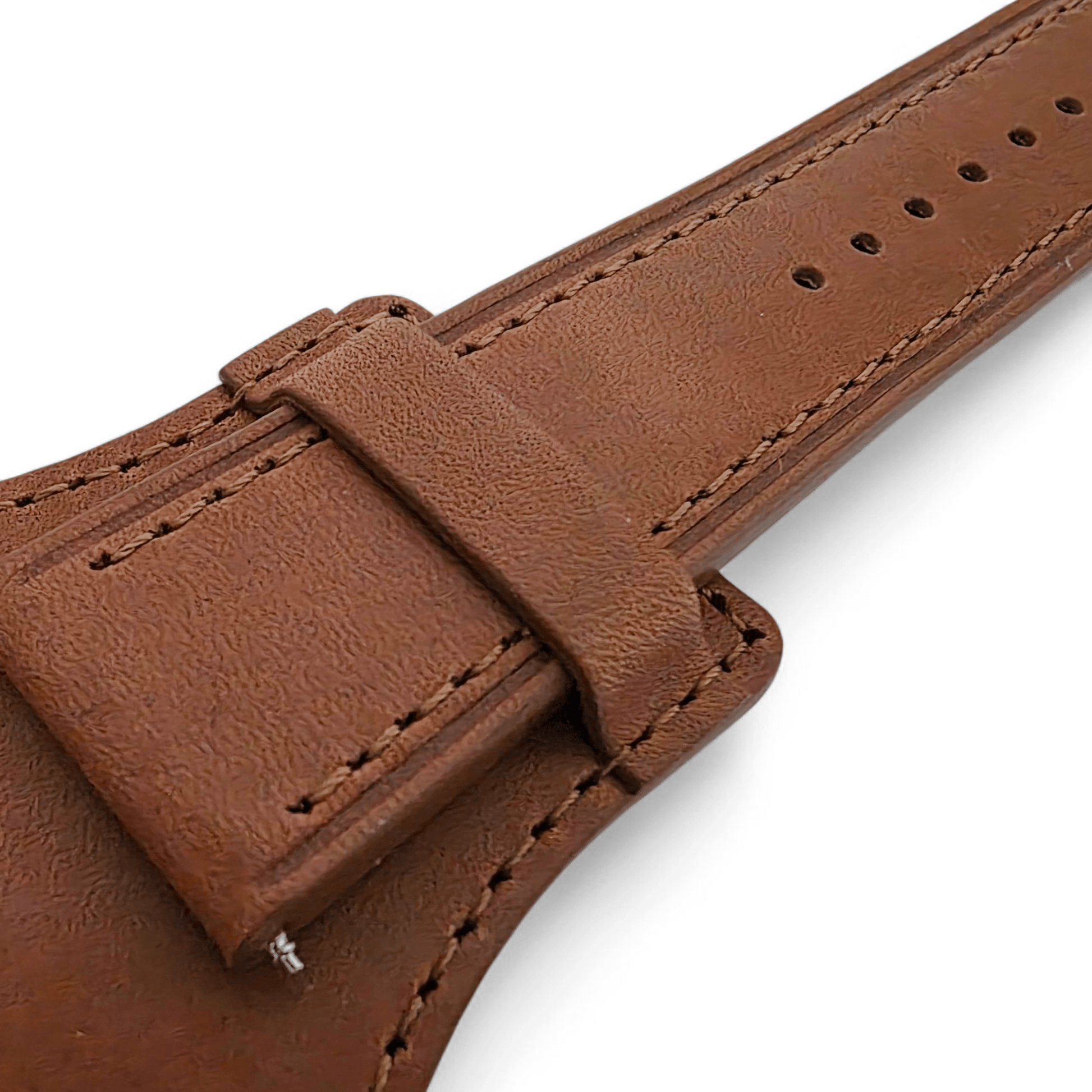 AeroMax Full Grain Leather Bund Watch Strap 20mm 22mm Caramel Brown - Wrist Envy