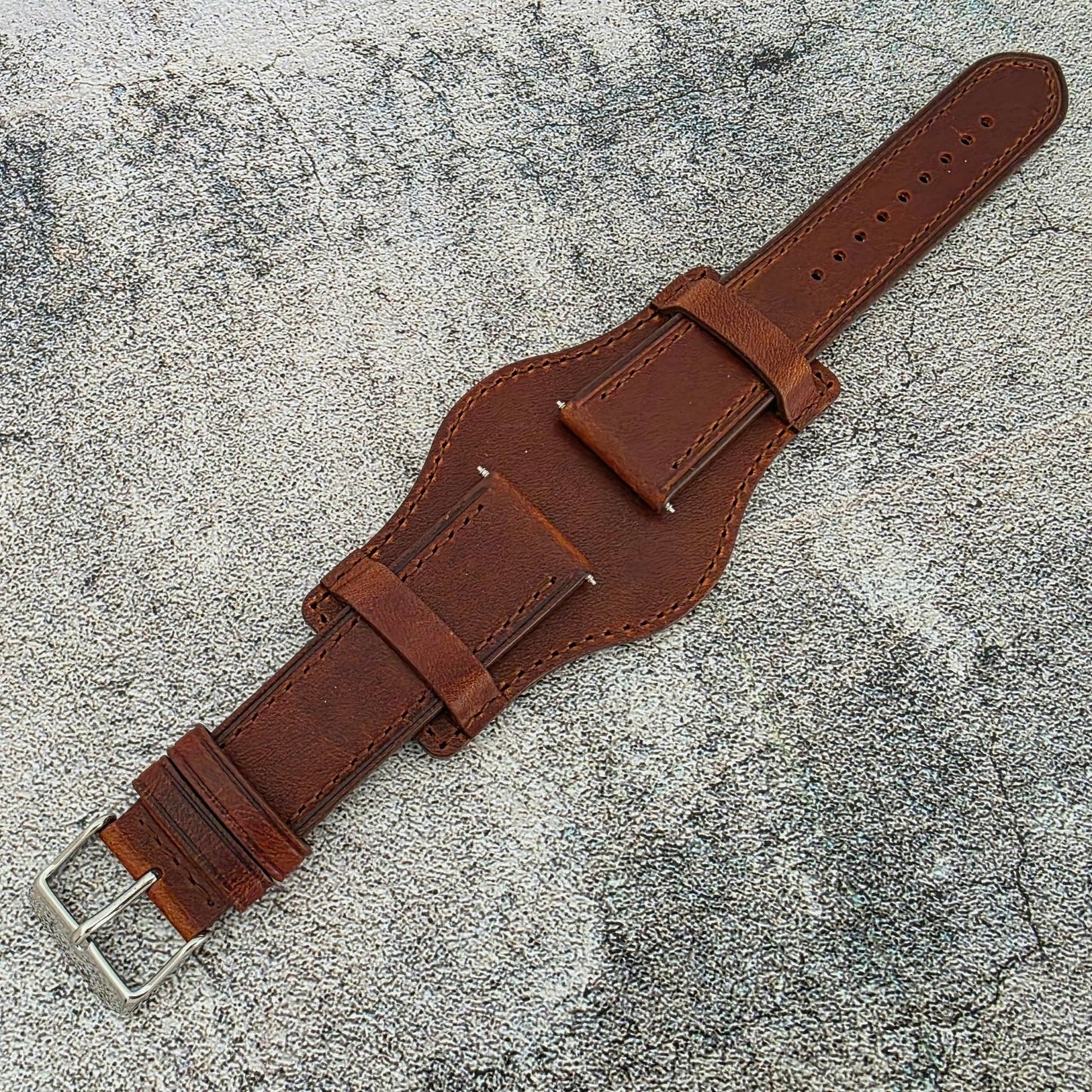 AeroMax Full Grain Leather Bund Watch Strap 20mm 22mm Dark Brown - Wrist Envy