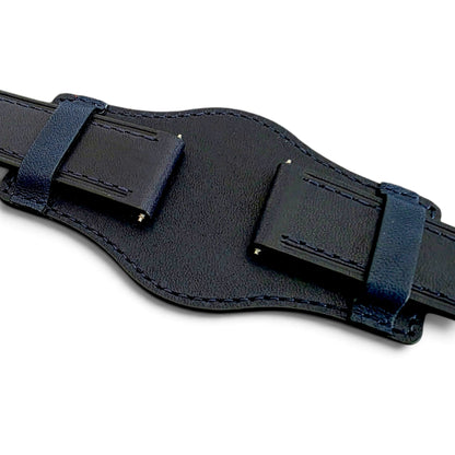 AeroMax Horween Leather Bund Watch Strap 20mm 22mm Blue - Wrist Envy
