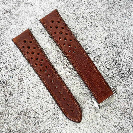 Badalassi Carlo Deployant Leather Rally Strap 20mm Chestnut Brown - Wrist Envy
