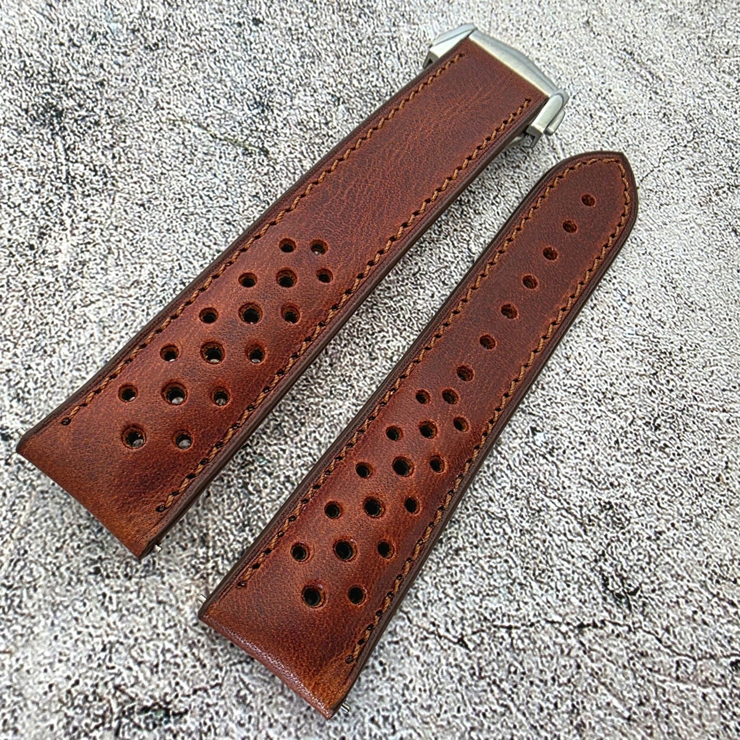 Badalassi Carlo Deployant Leather Rally Strap 20mm Chestnut Brown - Wrist Envy