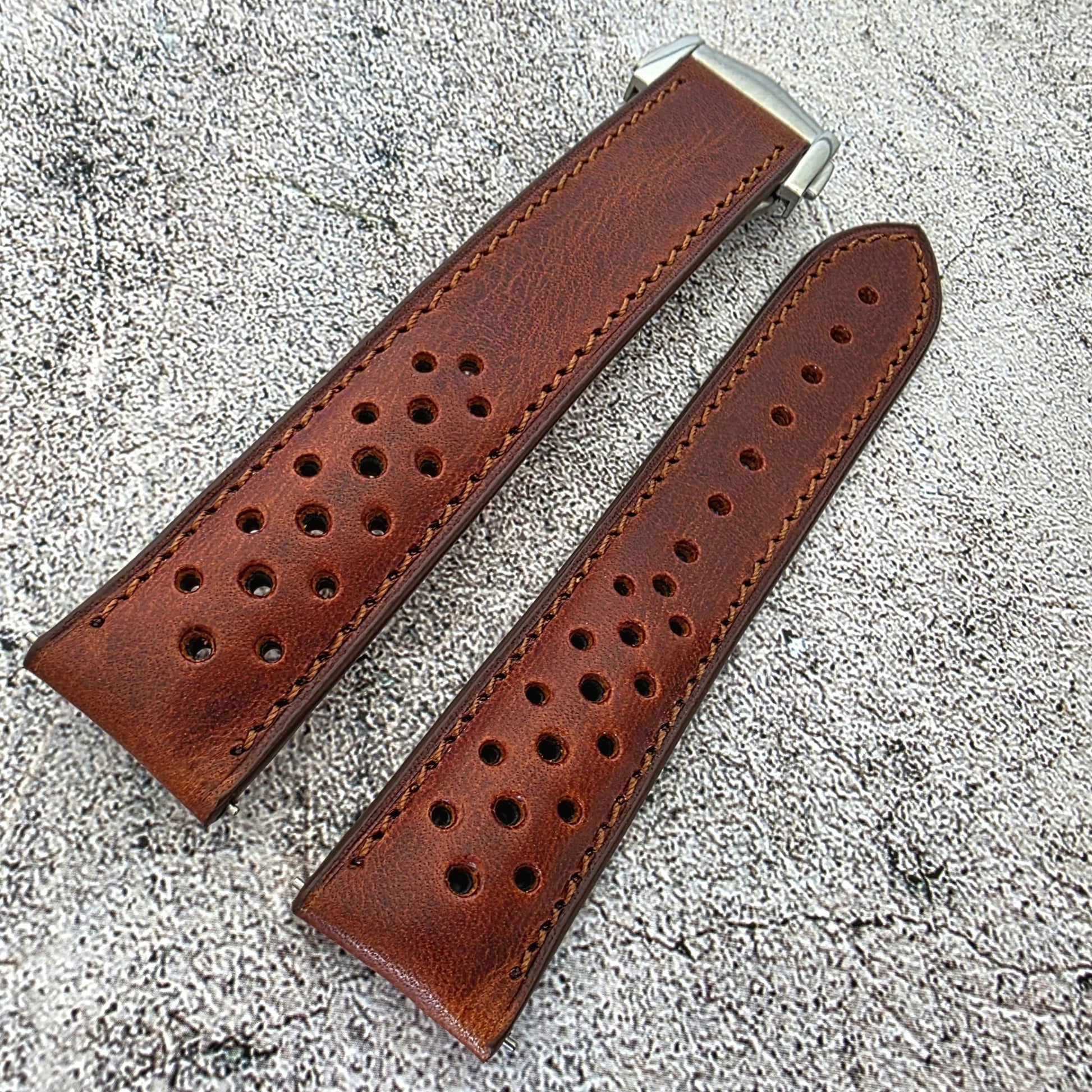Badalassi Carlo Deployant Leather Rally Strap 20mm Chestnut Brown - Wrist Envy