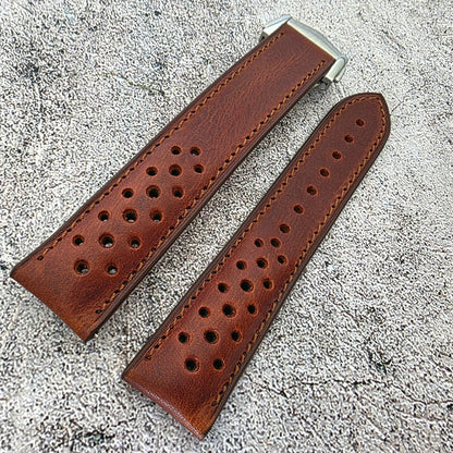 Badalassi Carlo Deployant Leather Rally Strap 20mm Chestnut Brown - Wrist Envy
