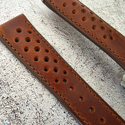 Badalassi Carlo Deployant Leather Rally Strap 20mm Chestnut Brown - Wrist Envy