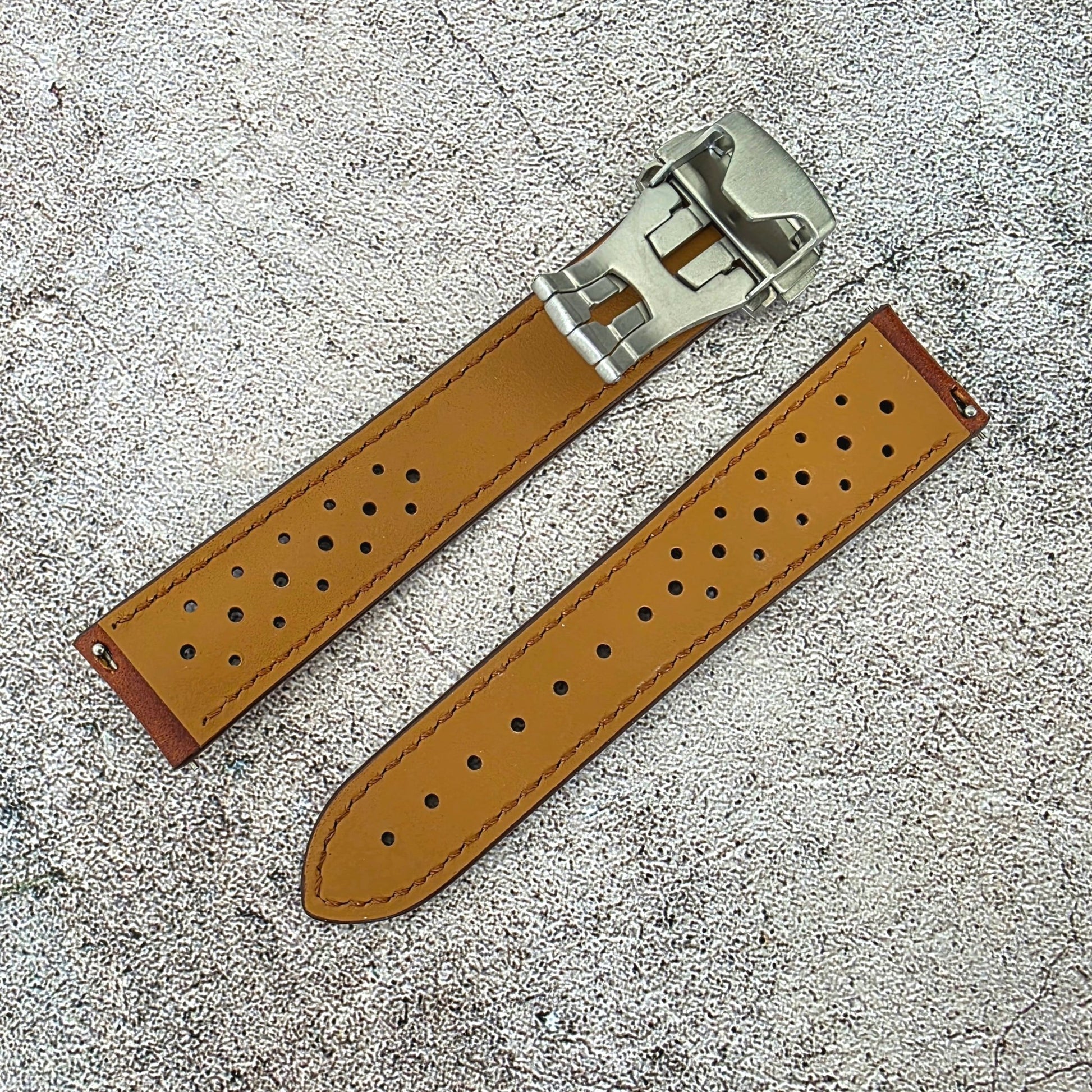 Badalassi Carlo Deployant Leather Rally Strap 20mm Chestnut Brown - Wrist Envy