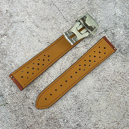 Badalassi Carlo Deployant Leather Rally Strap 20mm Chestnut Brown - Wrist Envy