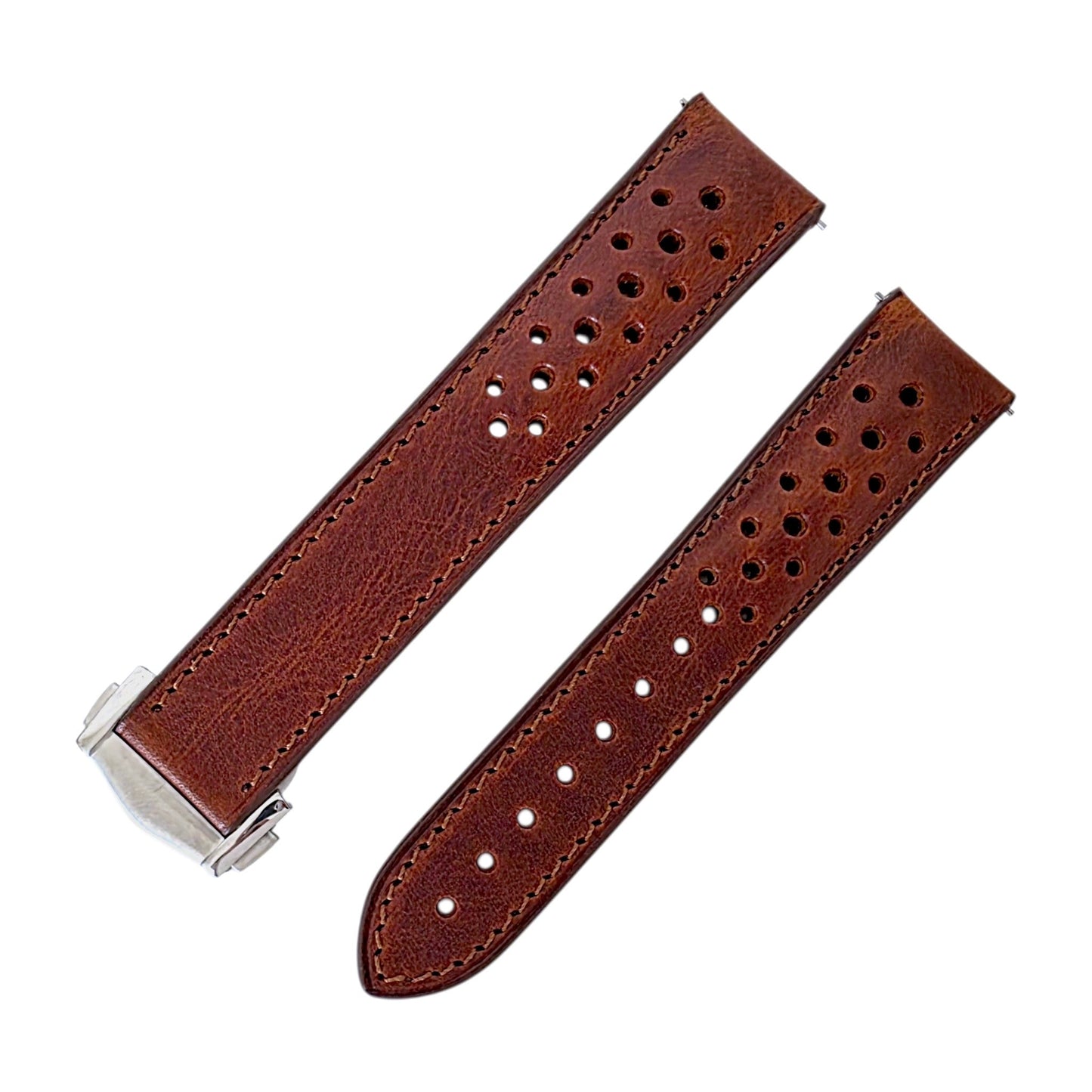 Badalassi Carlo Deployant Leather Rally Strap 20mm Chestnut Brown - Wrist Envy