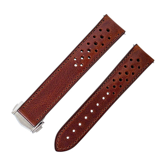 Badalassi Carlo Deployant Leather Rally Strap 20mm Chestnut Brown - Wrist Envy