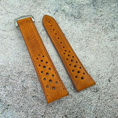 Badalassi Carlo Deployant Leather Rally Strap 20mm Golden Tan - Wrist Envy