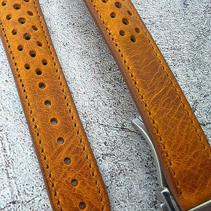 Badalassi Carlo Deployant Leather Rally Strap 20mm Golden Tan - Wrist Envy