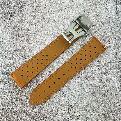 Badalassi Carlo Deployant Leather Rally Strap 20mm Golden Tan - Wrist Envy