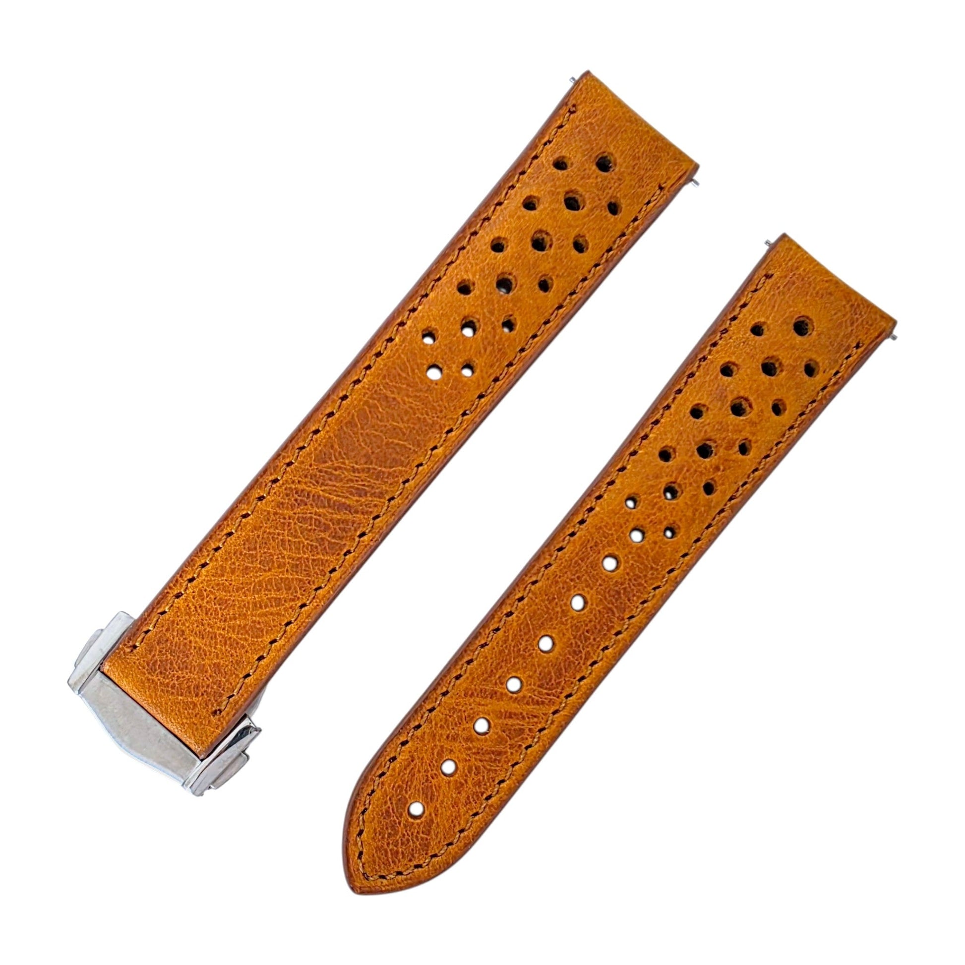 Badalassi Carlo Deployant Leather Rally Strap 20mm Golden Tan - Wrist Envy