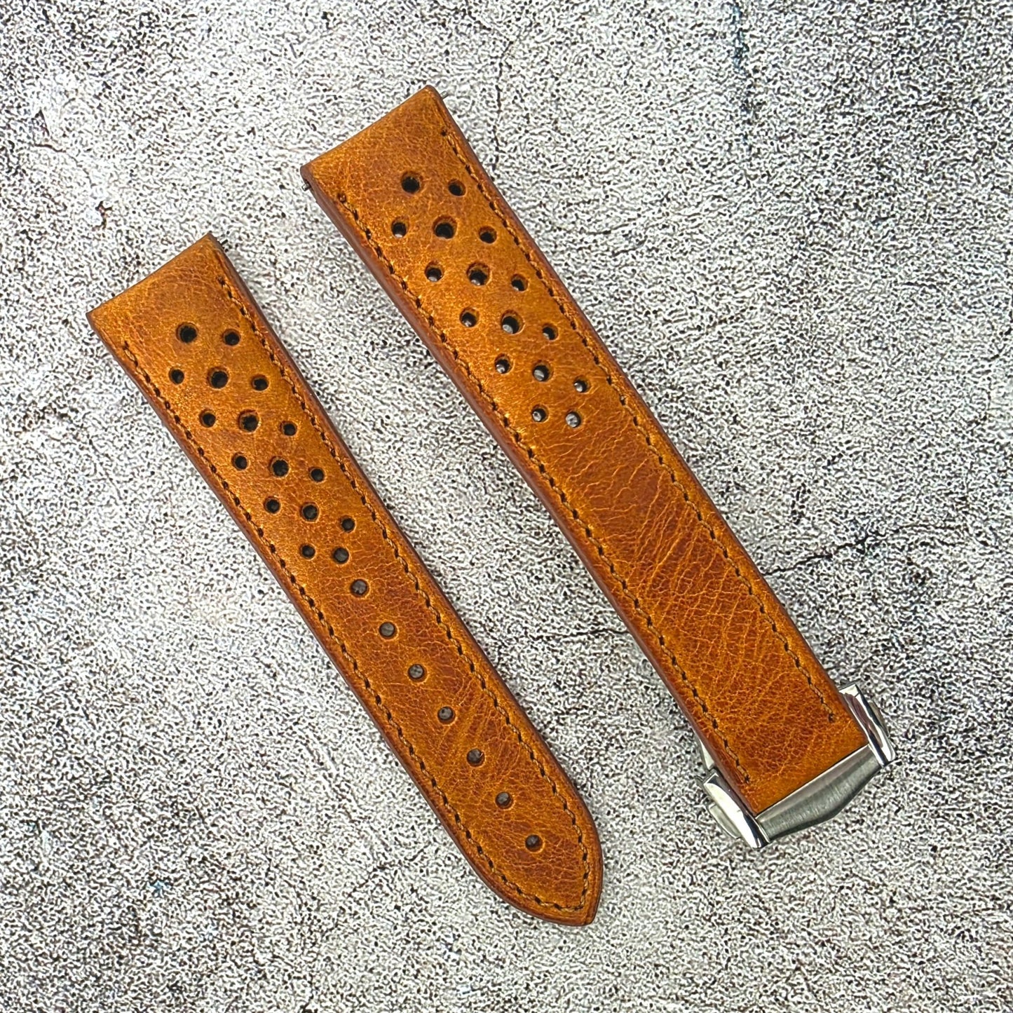 Badalassi Carlo Deployant Leather Rally Strap 20mm Golden Tan - Wrist Envy
