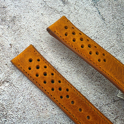 Badalassi Carlo Deployant Leather Rally Strap 20mm Golden Tan - Wrist Envy