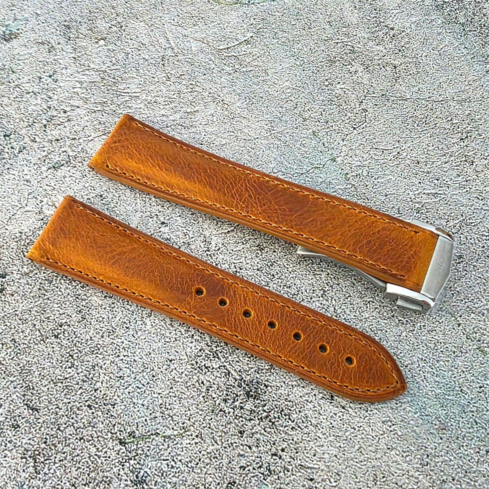 Badalassi Carlo Deployant Leather Strap 19mm 20mm 21mm 22mm Golden Tan - Wrist Envy