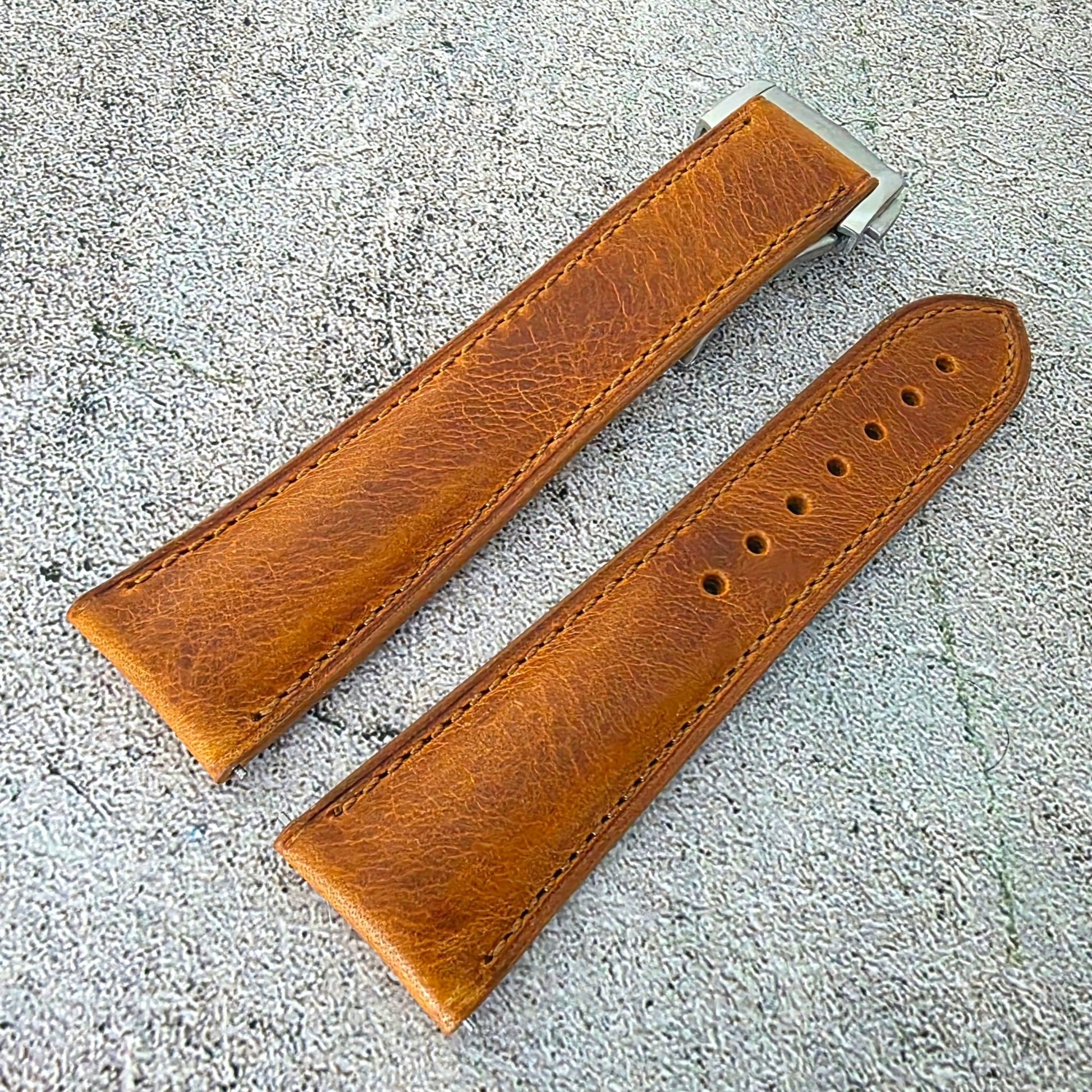 Badalassi Carlo Deployant Leather Strap 19mm 20mm 21mm 22mm Golden Tan - Wrist Envy