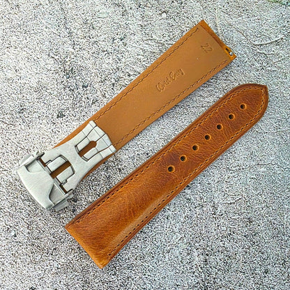 Badalassi Carlo Deployant Leather Strap 19mm 20mm 21mm 22mm Golden Tan - Wrist Envy