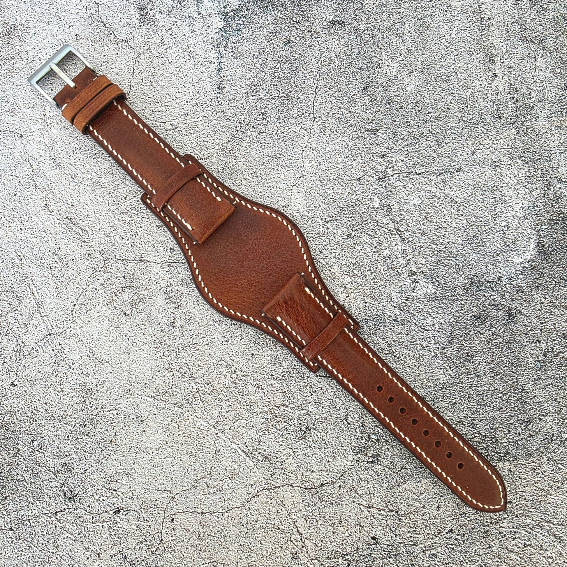 Badalassi Carlo Hand Stitched Leather Bund Strap Dark Brown - Wrist Envy