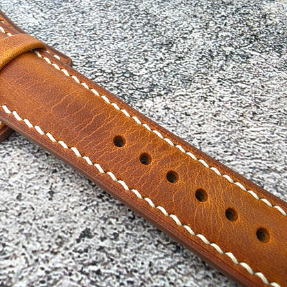 Badalassi Carlo Hand Stitched Leather Bund Strap Golden Tan - Wrist Envy