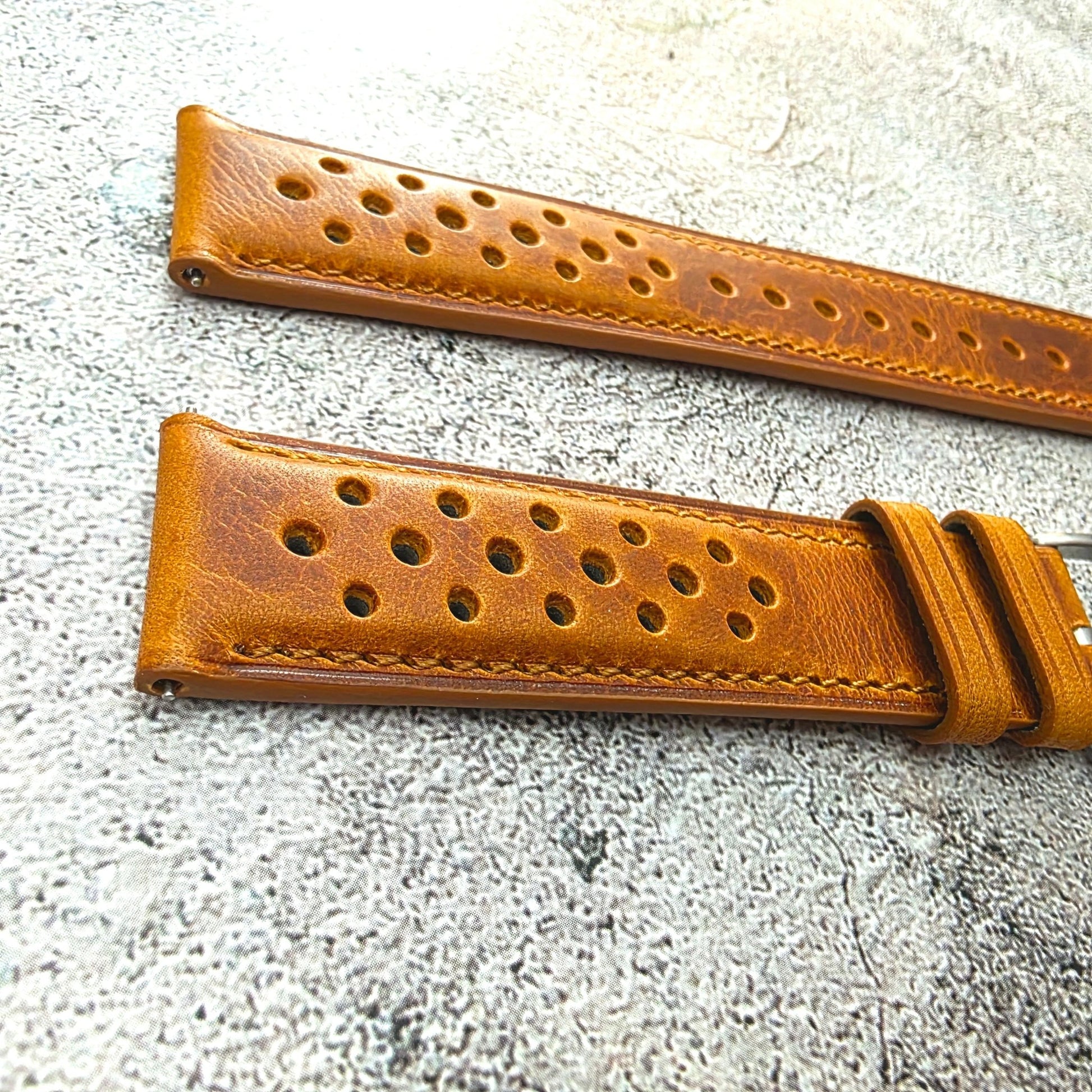 Badalassi Carlo Padded Leather Rally Strap 19mm 20mm 21mm 22mm Golden Tan - Wrist Envy