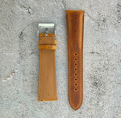 Badalassi Carlo Padded Wax Leather Strap 19mm 20mm 21mm 22mm Golden Tan - Wrist Envy
