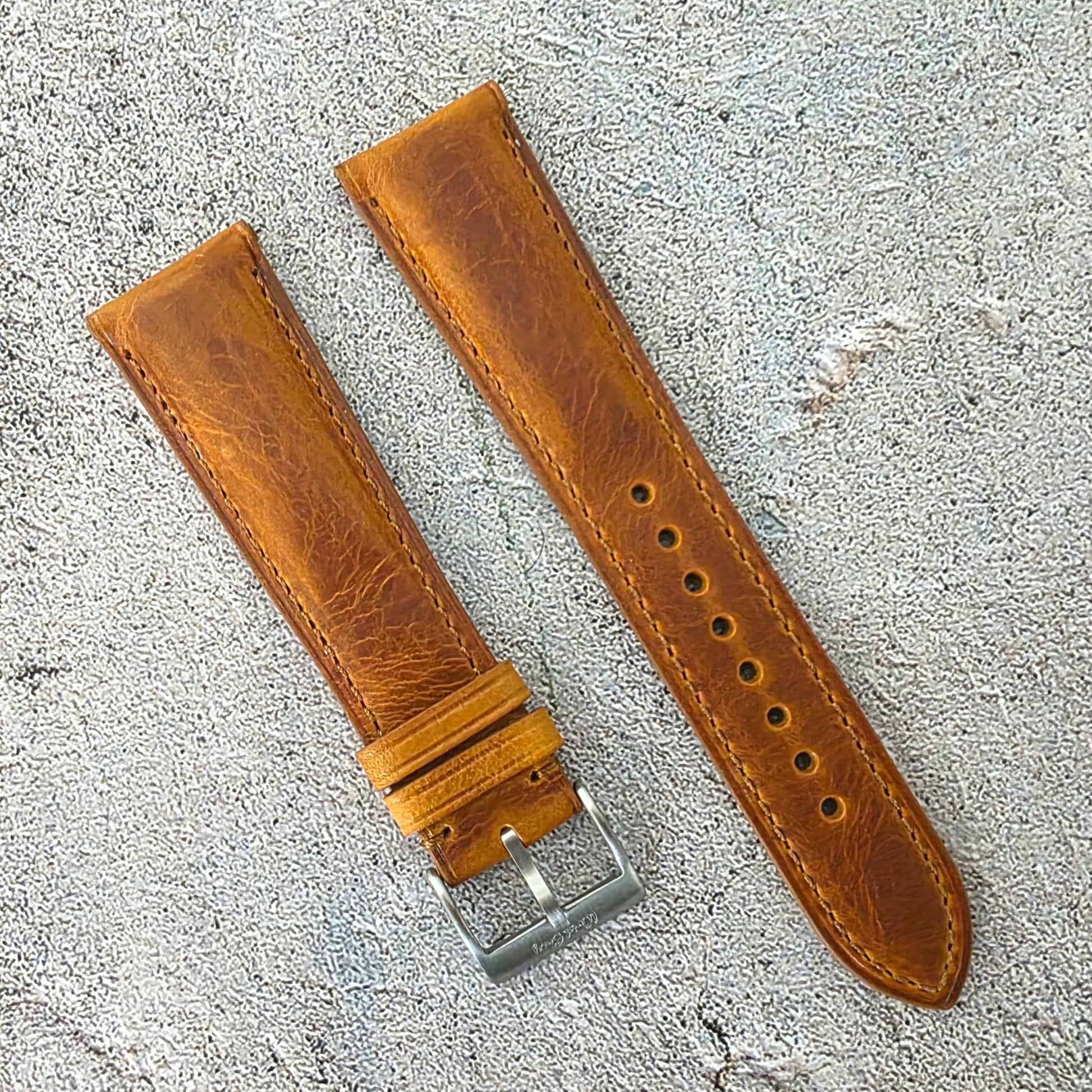 Badalassi Carlo Padded Wax Leather Strap 19mm 20mm 21mm 22mm Golden Tan - Wrist Envy