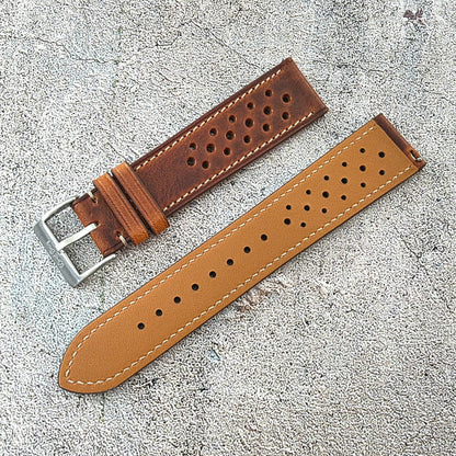 Badalassi Carlo Waxed Leather Rally Strap - Custom Ready Made - Dark Brown - Wrist Envy