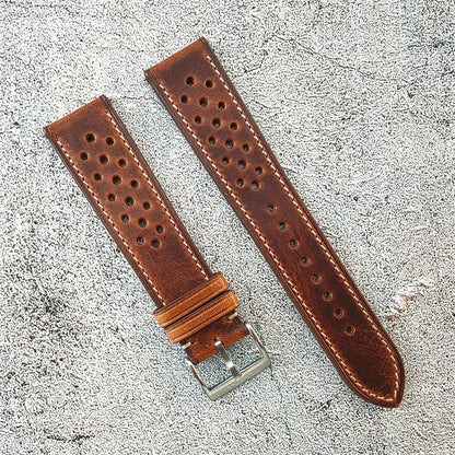 Badalassi Carlo Waxed Leather Rally Strap - Custom Ready Made - Dark Brown - Wrist Envy