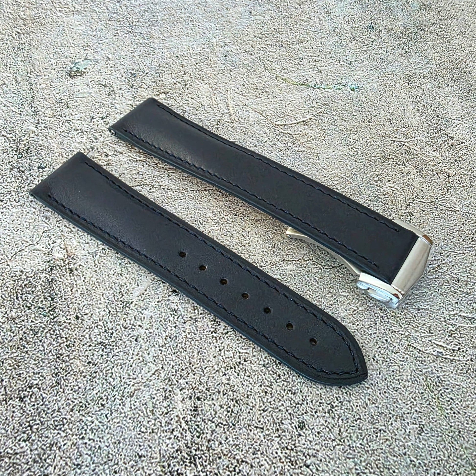 Barenia Leather Deployant Strap - Custom Ready Made - Blue - Wrist Envy