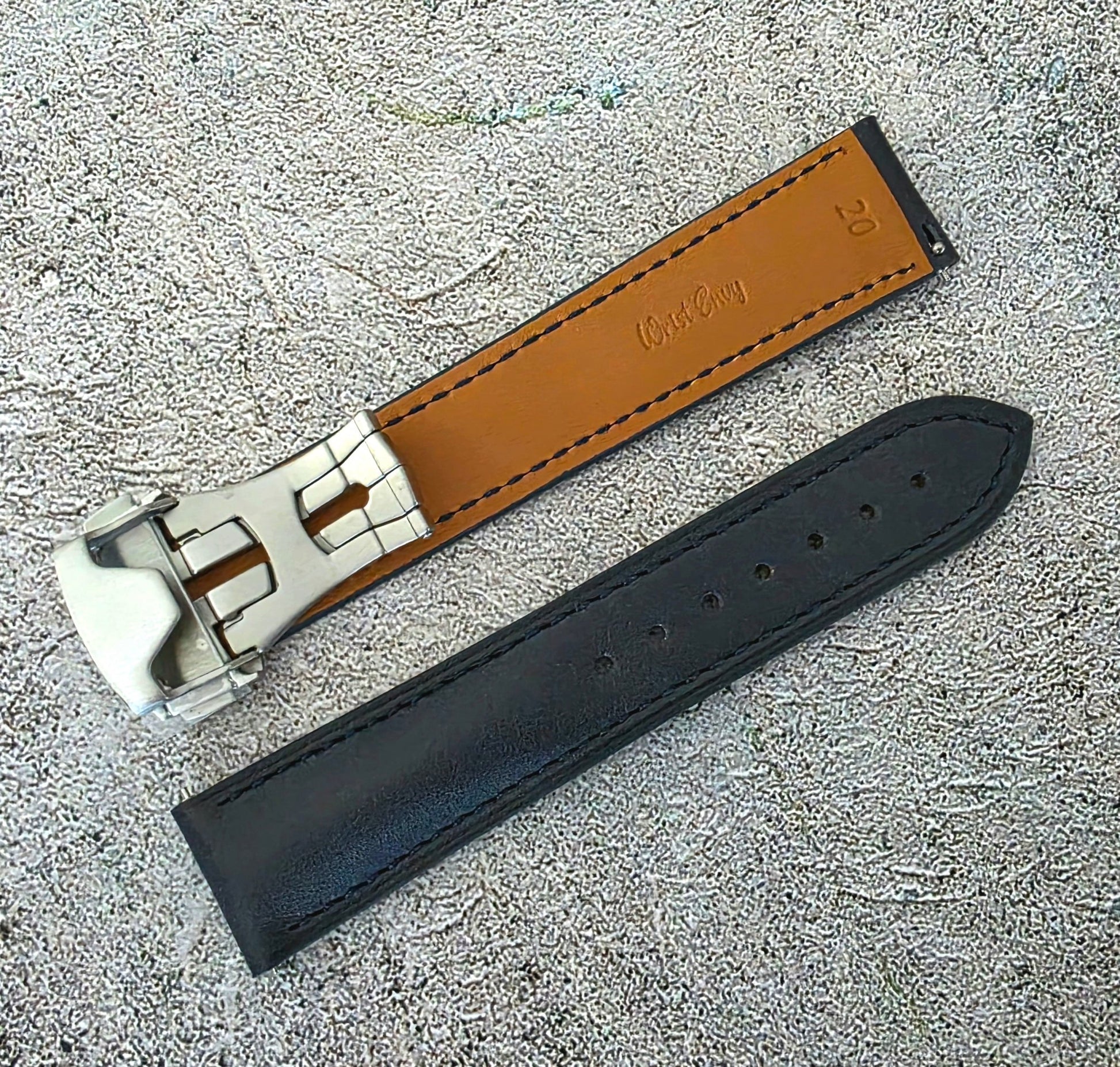 Barenia Leather Deployant Strap - Custom Ready Made - Blue - Wrist Envy