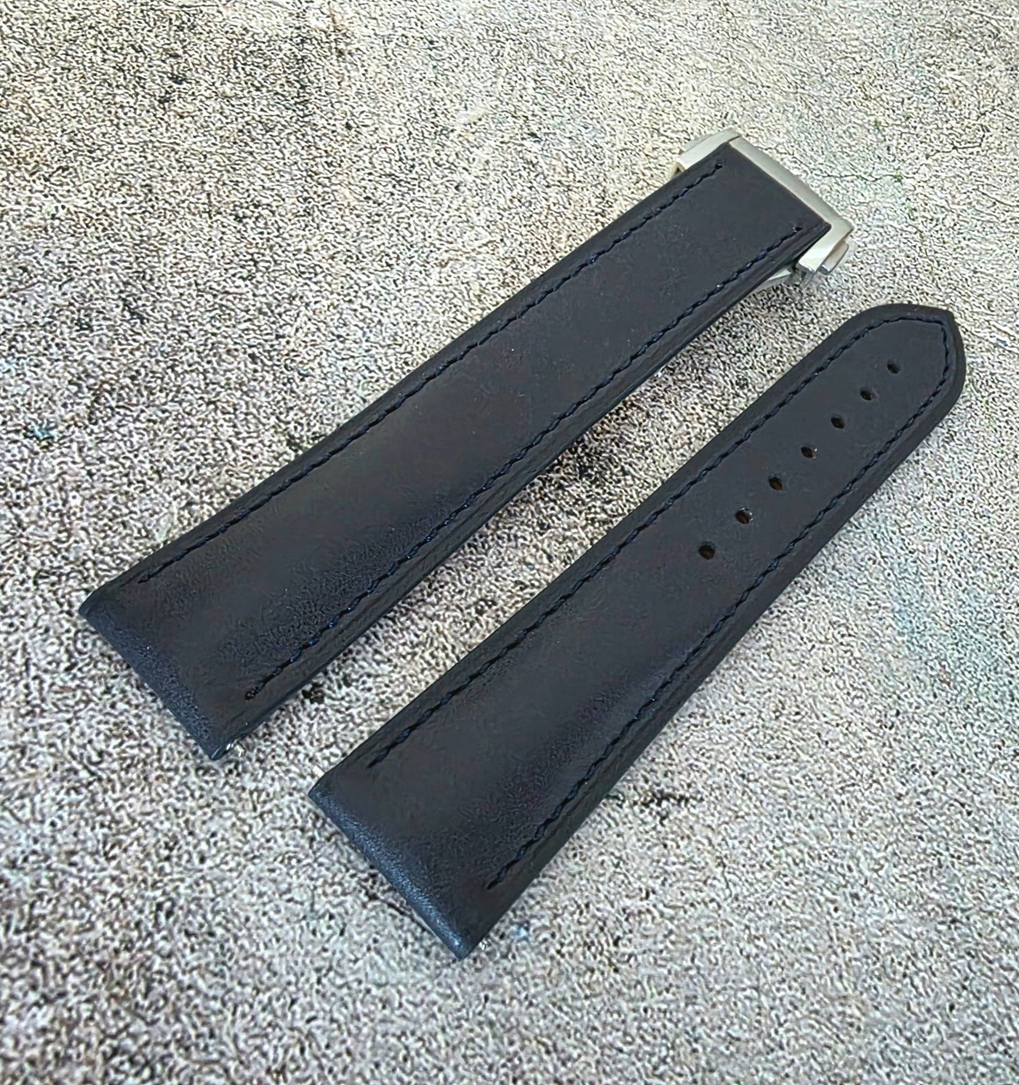 Barenia Leather Deployant Strap - Custom Ready Made - Blue - Wrist Envy