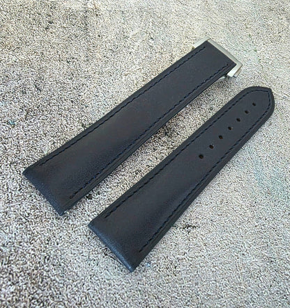 Barenia Leather Deployant Strap - Custom Ready Made - Blue - Wrist Envy