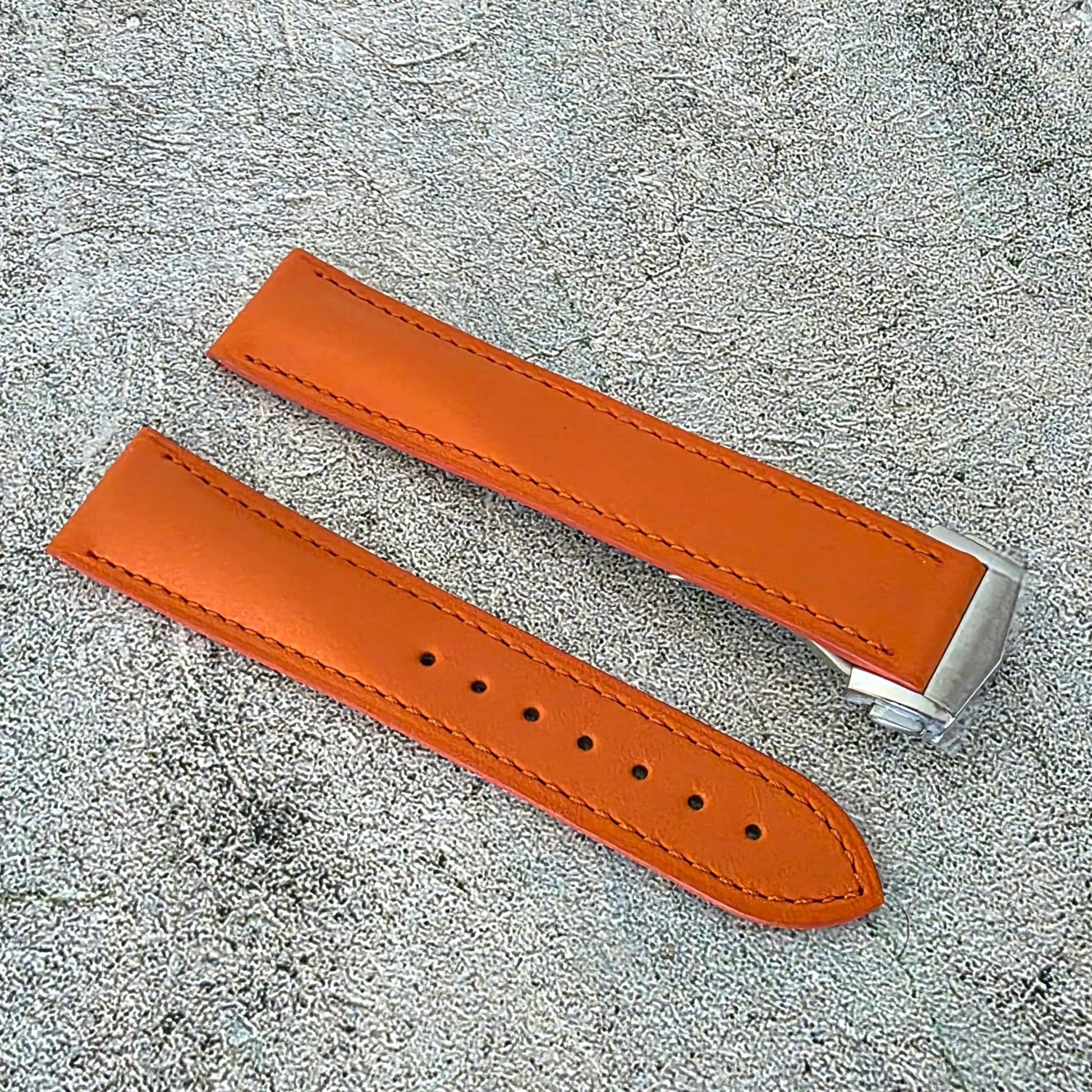 Barenia Leather Strap Deployant 20mm Orange - Wrist Envy