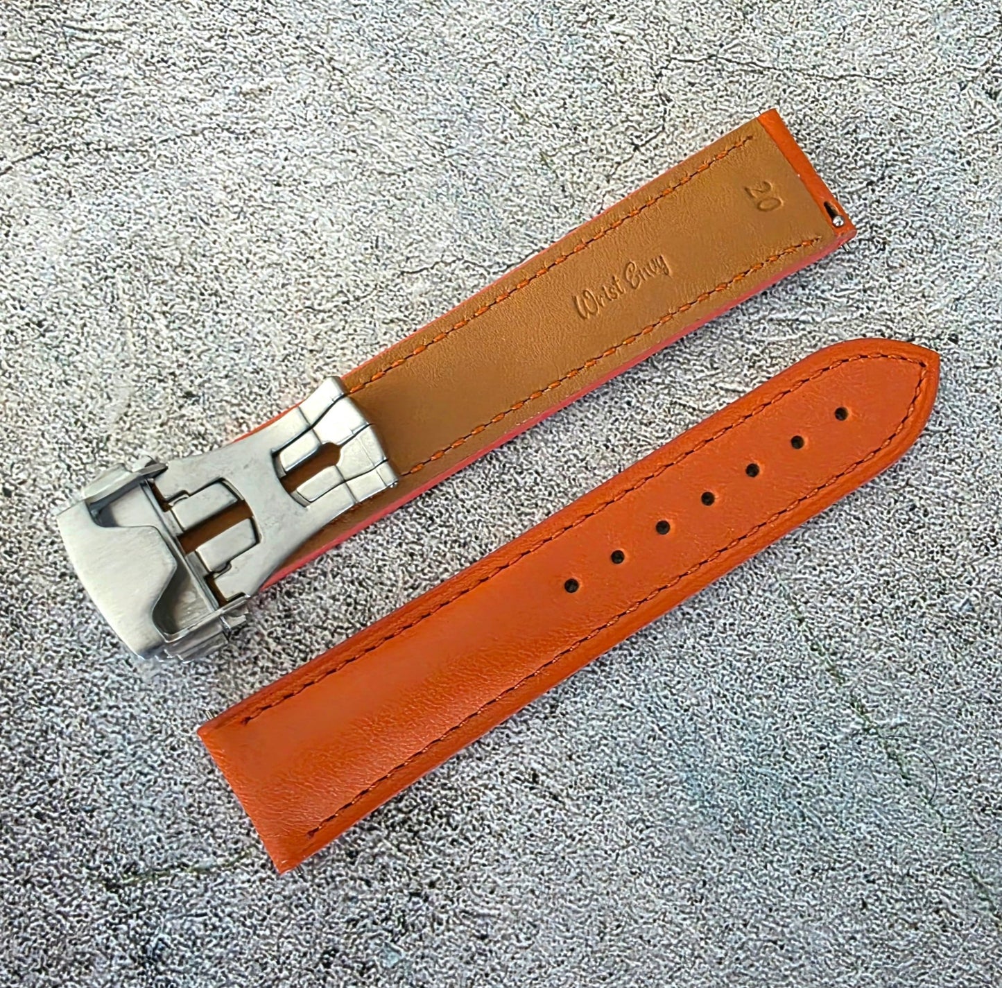 Barenia Leather Strap Deployant 20mm Orange - Wrist Envy