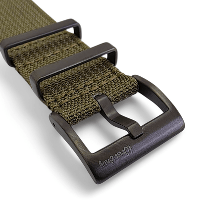 Black Buckle Ribbed Nylon Watch Strap Military 20mm 22mm - Wrist Envy
