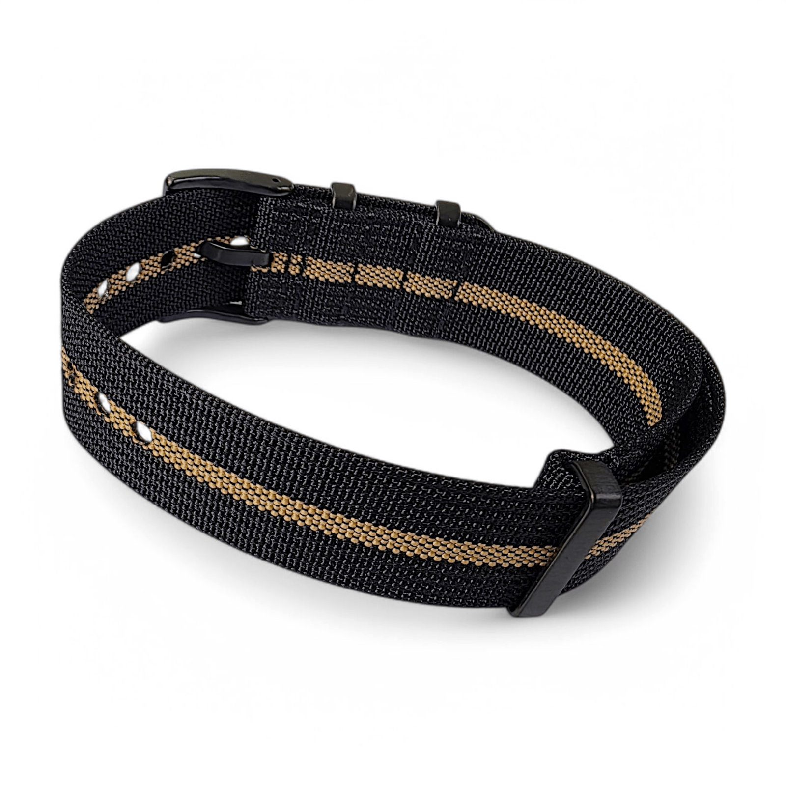 Black Buckle Ribbed Nylon Watch Strap Military 20mm 22mm - Wrist Envy