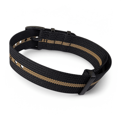 Black Buckle Ribbed Nylon Watch Strap Military 20mm 22mm - Wrist Envy